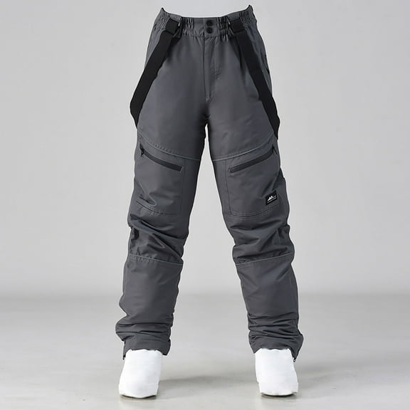 Adult Waterproof Snow Pants Mens Womens Winter Thicken Warm Skiing Snowboard Pants with Detachable Braces Overall Gray L