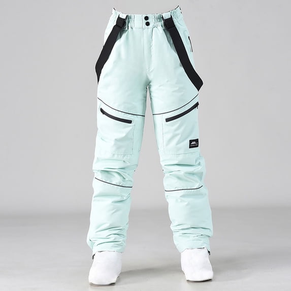 Adult Waterproof Snow Pants Mens Womens Winter Thicken Warm Skiing Snowboard Pants with Detachable Braces Overall Green M