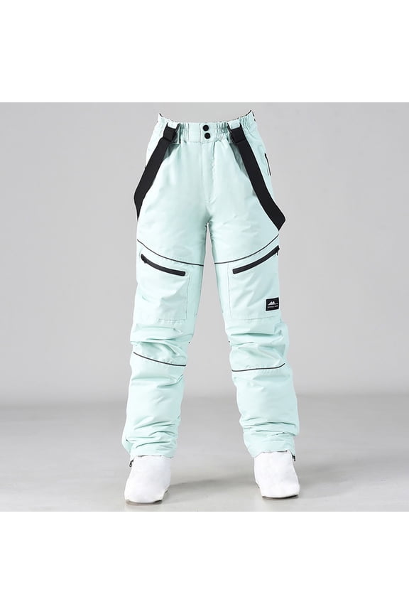 Adult Waterproof Snow Pants Mens Womens Winter Thicken Warm Skiing Snowboard Pants with Detachable Braces Overall Green XXL