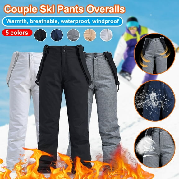 Adult Waterproof Snow Pants Mens Womens Winter Thicken Warm Skiing Snowboard Pants with Detachable Strap Overall Blue M