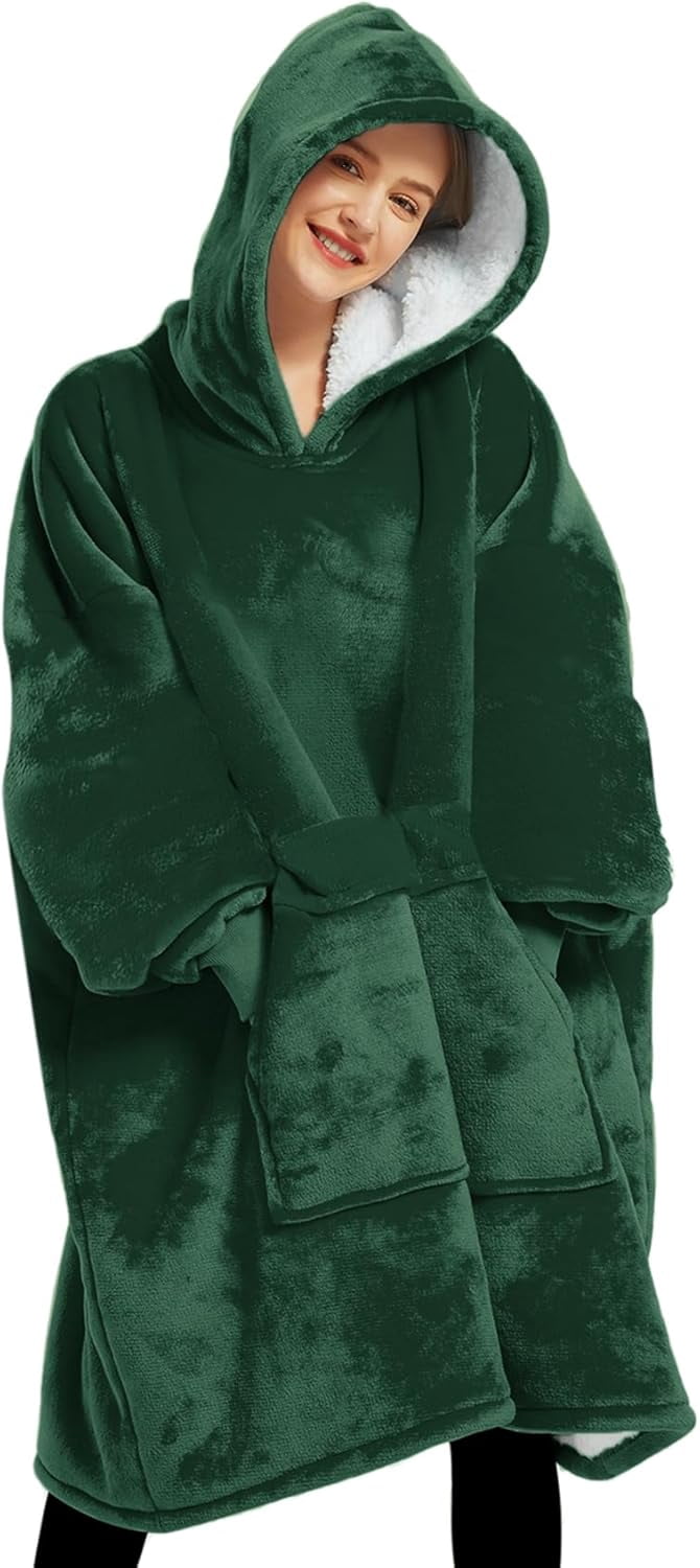 Adult Wearable Blanket Hoodie With Sherpa Oversized Sweatshirt In All Patterns Emerald Green Featuring Pockets And Perfect As Gifts For Mom