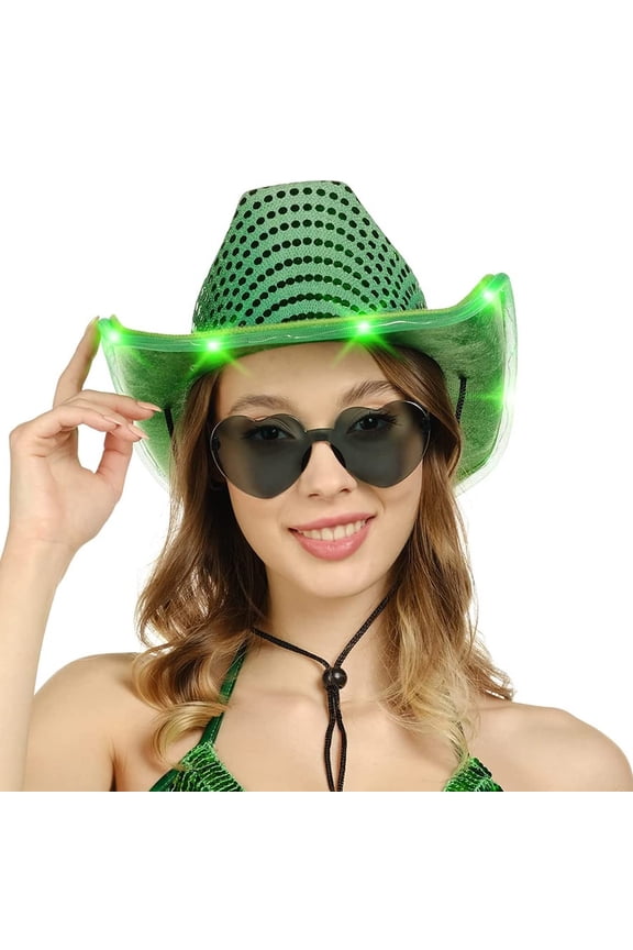 Adult Wedding Party Cowboy Hat with LED Light up Brim Saint Patricks Party Bridal Western Fedoras Hat Sunproof for Bride