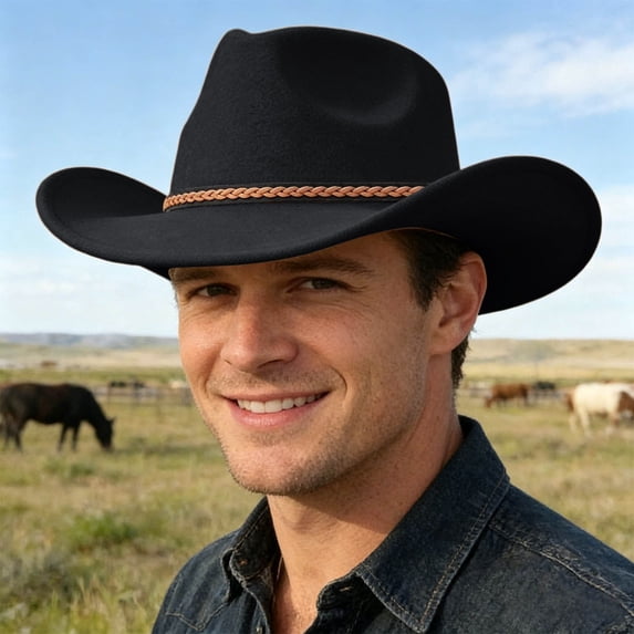 Adult Western Cowboy Hat Ethnic Style Fedora for Party and Everyday Wear Seasonal All-Weather Headgear with Timeless and Casual Appeal, Black, One Size