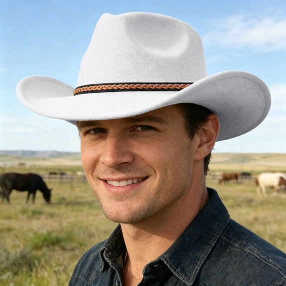 Adult Western Cowboy Hat Ethnic Style Fedora for Party and Everyday Wear Seasonal All-Weather Headgear with Timeless and Casual Appeal, White, One Size