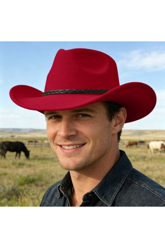 Adult Fedora Cowboy Hat for Casual Wear, Red, One Size