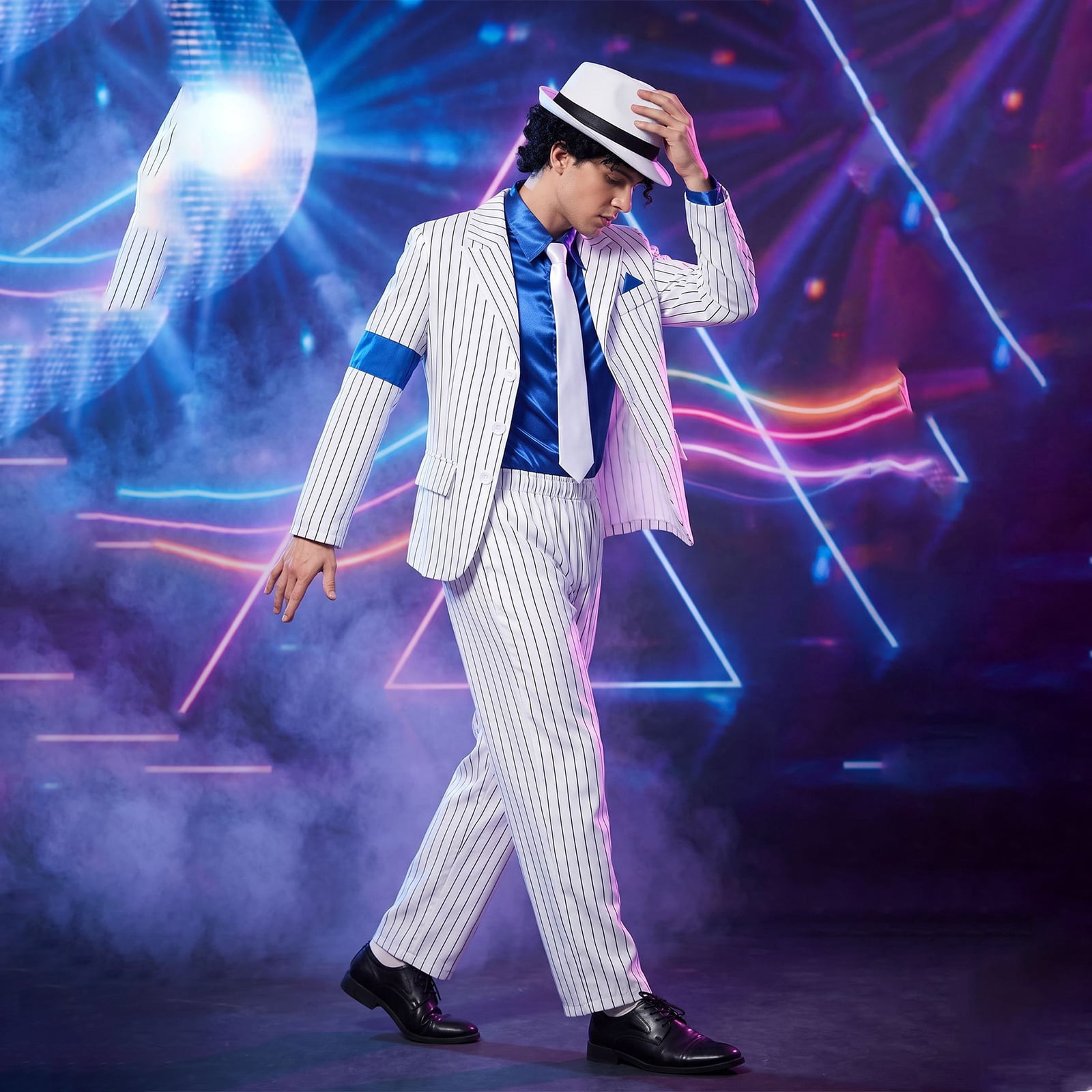 Adult White Pinstripe Suit Dance Costume Set with Royal Blue Shirt ...