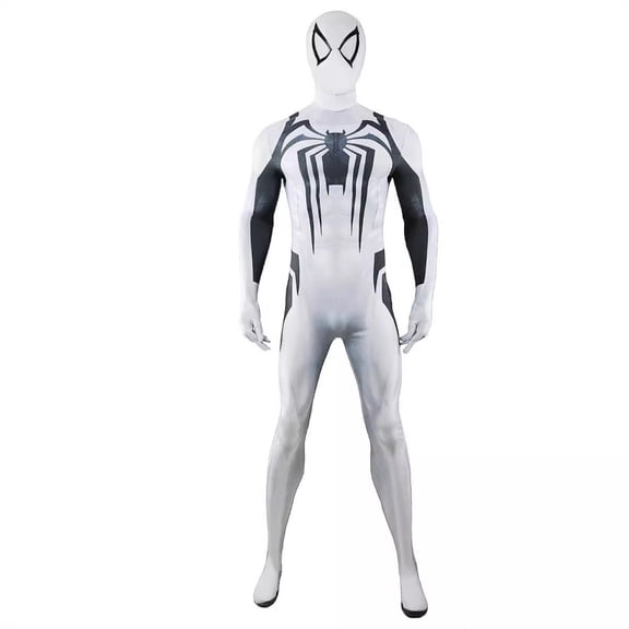 Adult White Spider Hero Cosplay Jumpsuit Costume, Anti-Symbiote Full Body Spandex Zentai Bodysuit Mask, Halloween Party Gifts for Adults
