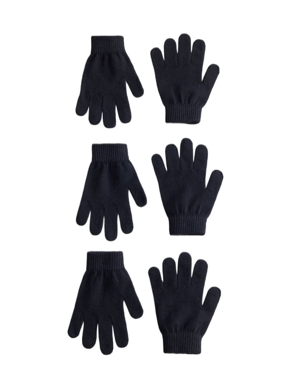 Adult Winter Knit Gloves, 3Pair Value Pack, Stretchy Thermal Warm Soft Knitted Gloves for Daily Cold Weather Wear, Black