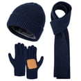 thumbnail image 1 of Vbiger Winter Beanie Hat Scarf Touchscreen Gloves Set for Men and Women, Beanie Gloves Neck Warmer Set with Warm Knit Fleece Lined, Navy Blue, 1 of 7