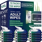 Opteel Wet Wipes for Adults Unscented, Rinse Free Extra Large Wipes for Elderly and Incontinence Care, 12 Packs of 60, 720 Count