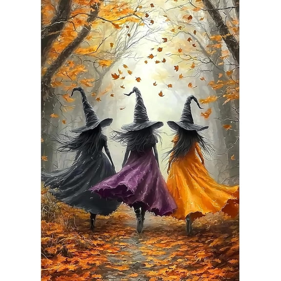 Adult Witch Diamond Art Set, Autumn Forest Witch DIY 5D Diamond Painting Set, Full Diamond Diamond Dot Painting with Diamond Gemstones Arts and Crafts Home Decor 12x16 Inch, Unframed