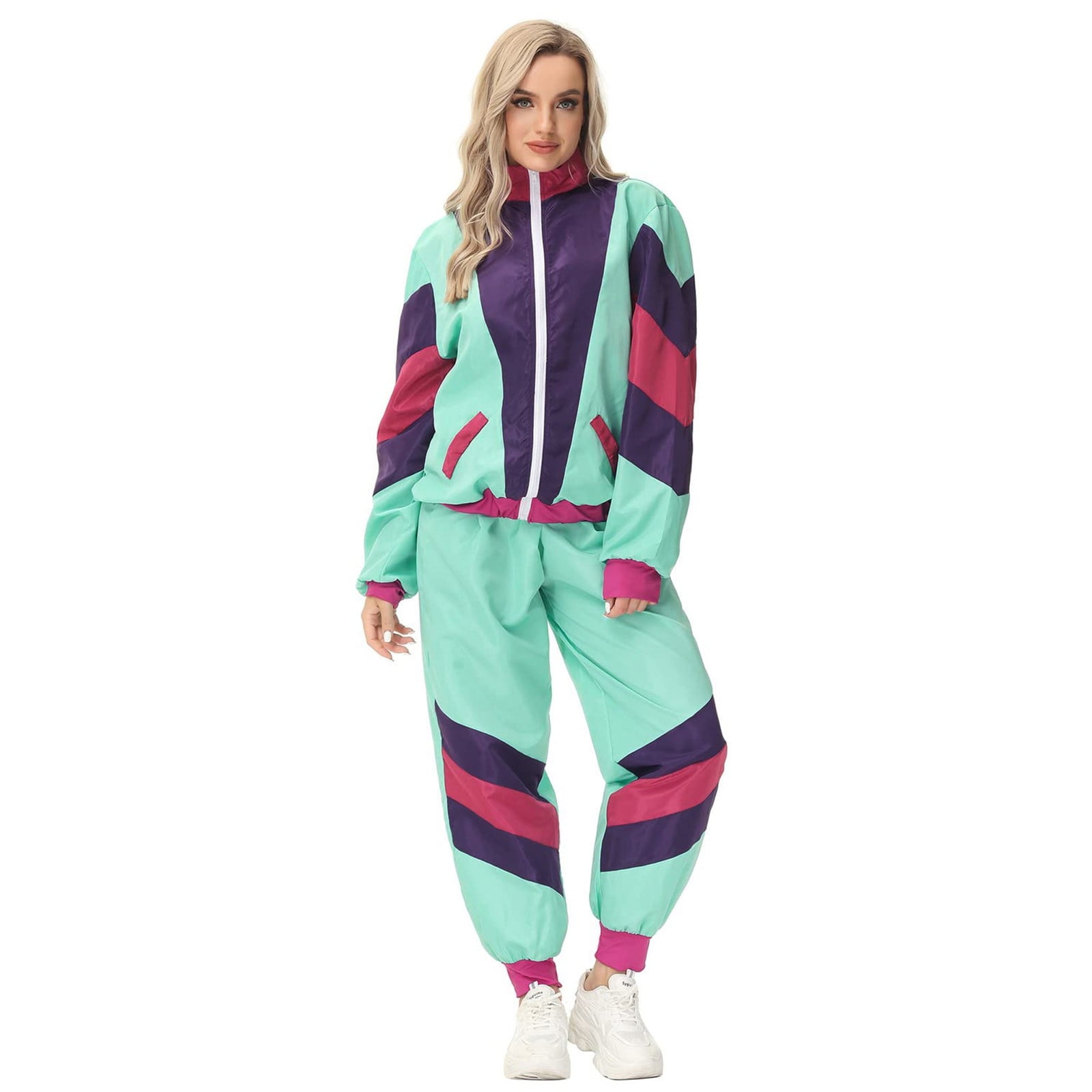 Adult Unisex 80s Retro Hip Hop Disco Navy Blue Tracksuit Colorblock Outfits main image 1