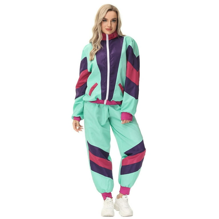 Adult Women and Man formal Pant Suits for Women 80S Tracksuit Retro Hip Jumper Women Hop Windbreaker Disco Tracksuit Thick Suit Sets Colorblock Outfits Set Walmart