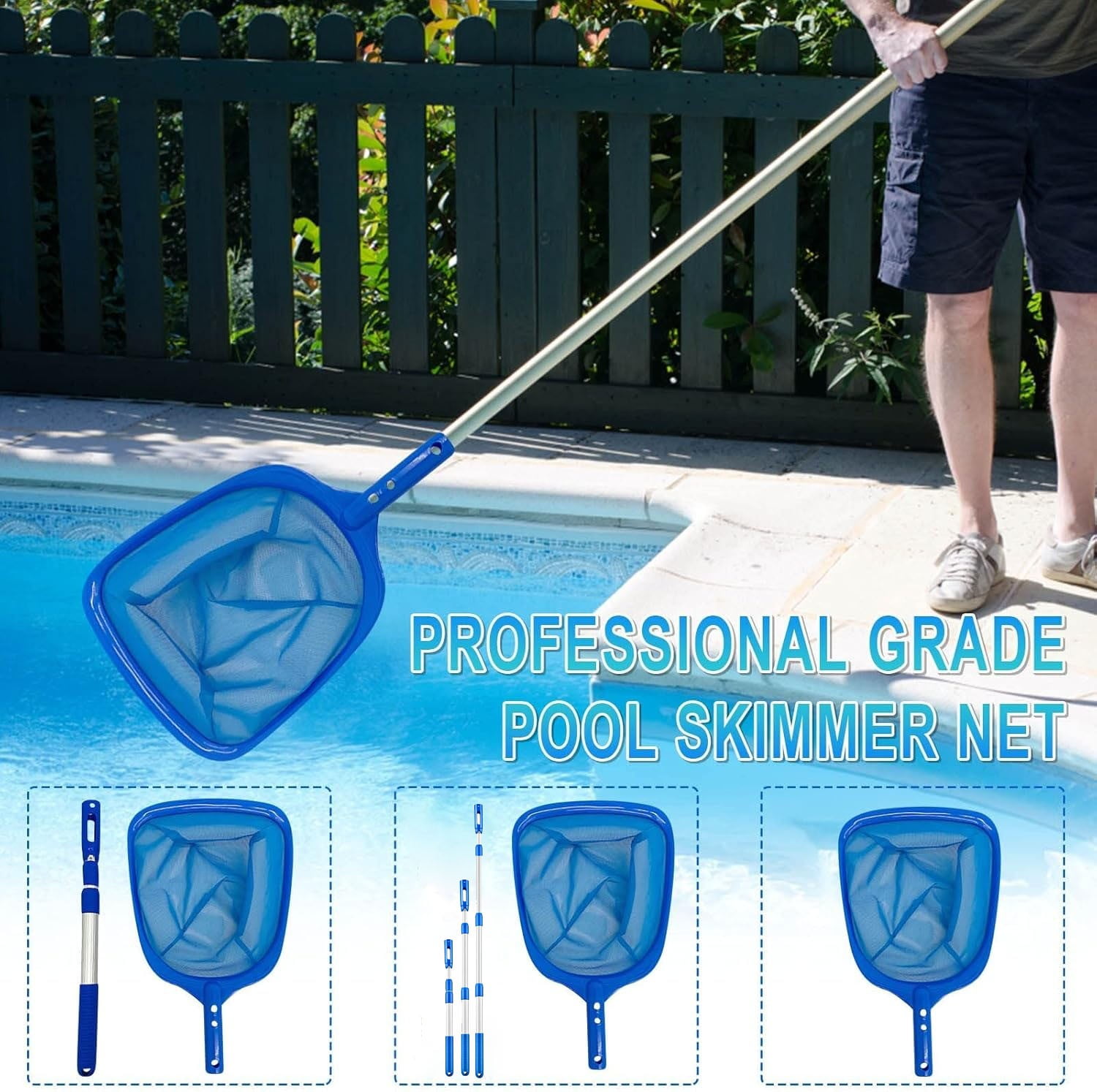 Adult Women Men Pool Cleaner Telescopic Pool Pole Adjustable Leaf ...
