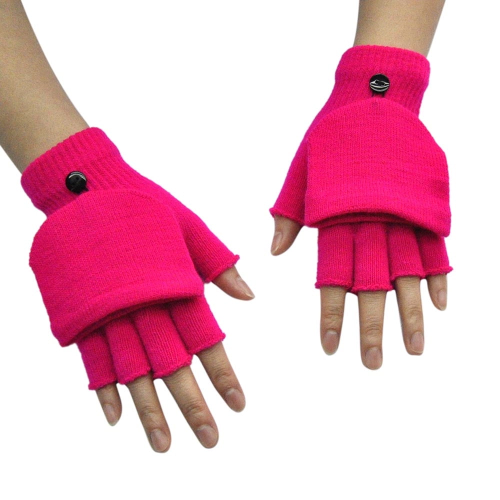Adult Women Men Winter Hand Wrist Warmer Flip Cover Fingerless Gloves