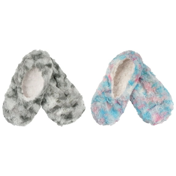 Adult Women Soft Warm Cozy Tie Dye Multicolor Non-Slip Slippers Socks, Indoor Travel Home Slippers, Assortment H, Small, 2 Pairs