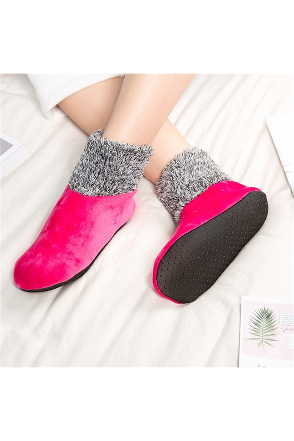 Adult Women Winter Warm Lined Bed Non Home Indoor Thermal Socks, Hot Pink