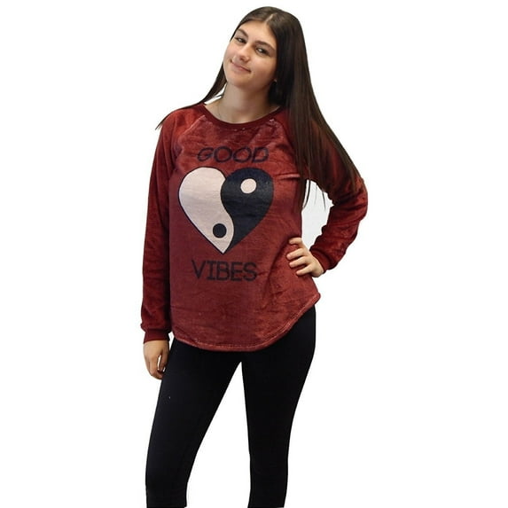 Adult Women Woobie Microfiber Minky Plush Sweatshirt Pullover Top (Size XS, Good Vibes)