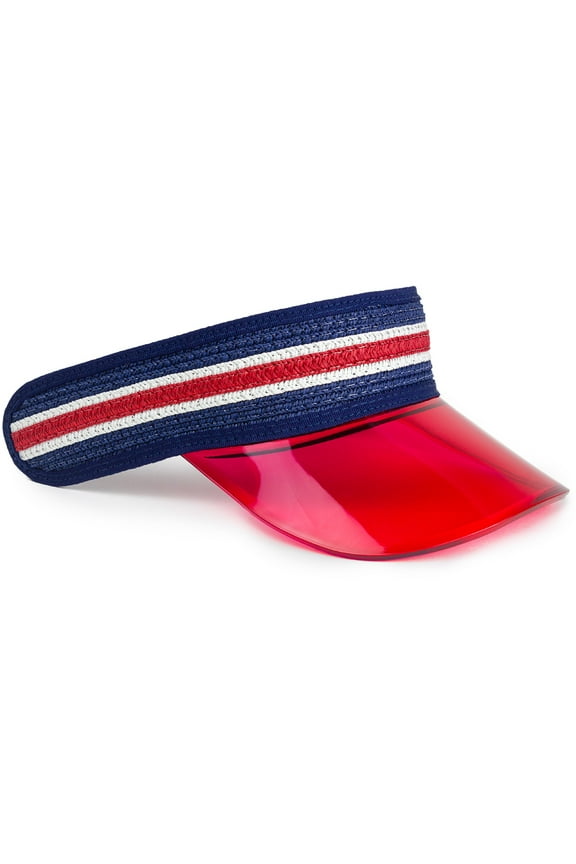 Adult Women's Acrylic Brim Straw Visor with Striped Band