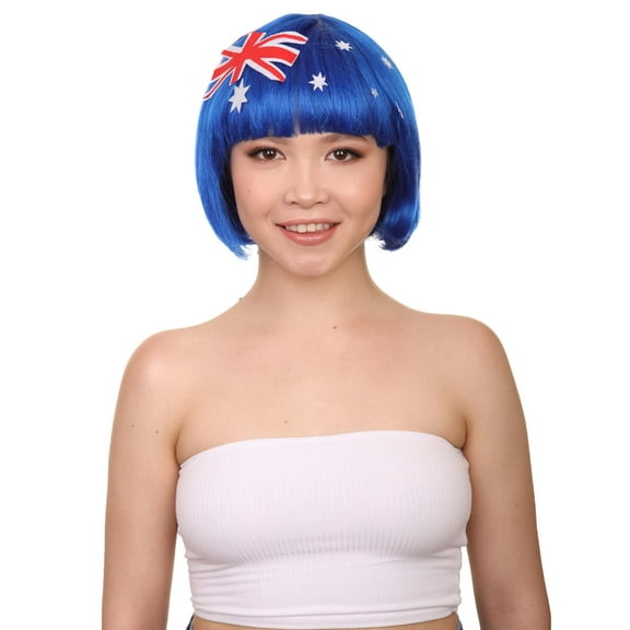Adult Women's Australia Flag Sport Party Bob Wig| Patriotic Country Halloween Wigs| Perfect for Cosplay