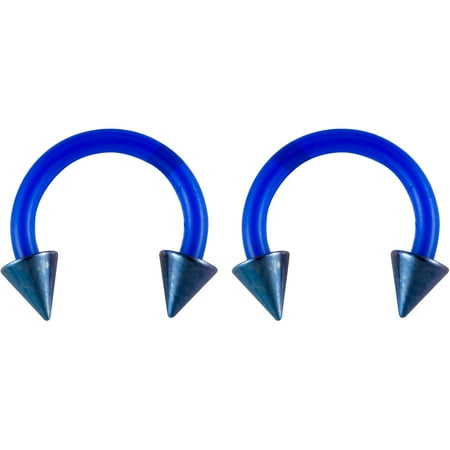 Body Jewelry Women's Basics, Stainless Steel,14-Gauge Circular Barbells in Blue with Anodized Cones
