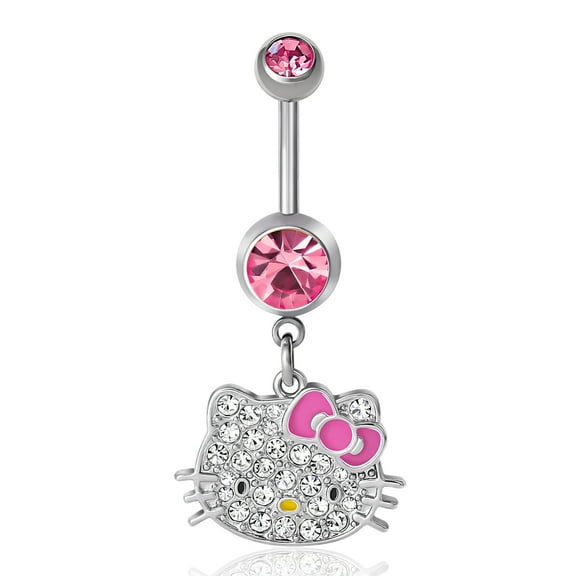 Body Jewelry Adult Women's Hello Kitty 14G Stainless Steel 316L Crystal Belly Ring