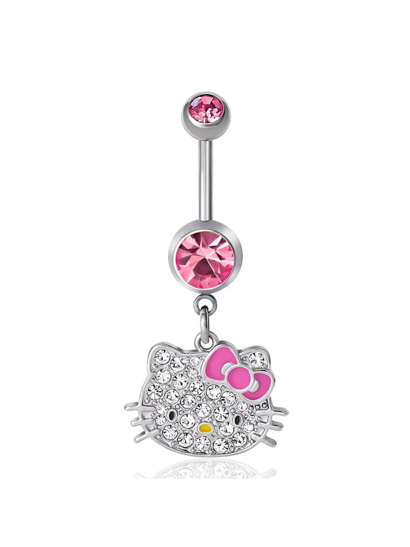 Women's 14G Stainless Steel Hello Kitty Crystal Belly Ring