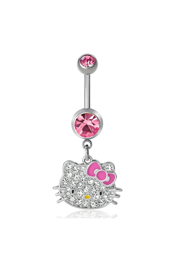 Adult Women's Hello Kitty 14G Stainless Steel 316L Crystal Belly Ring