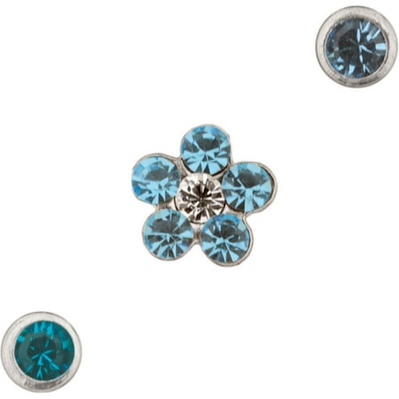 Body Jewelry Women's Nose Studs, Stainless Steel with Blue Crystals Flower