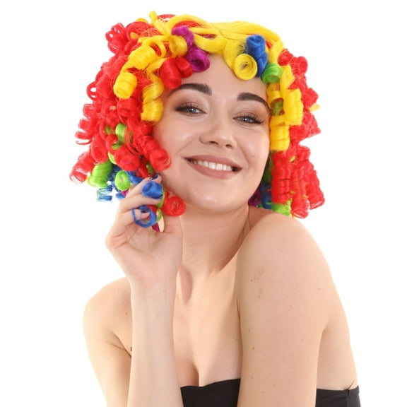 Adult Women's Cutie Pie Clown Curly Colorful Wig, Best for Halloween