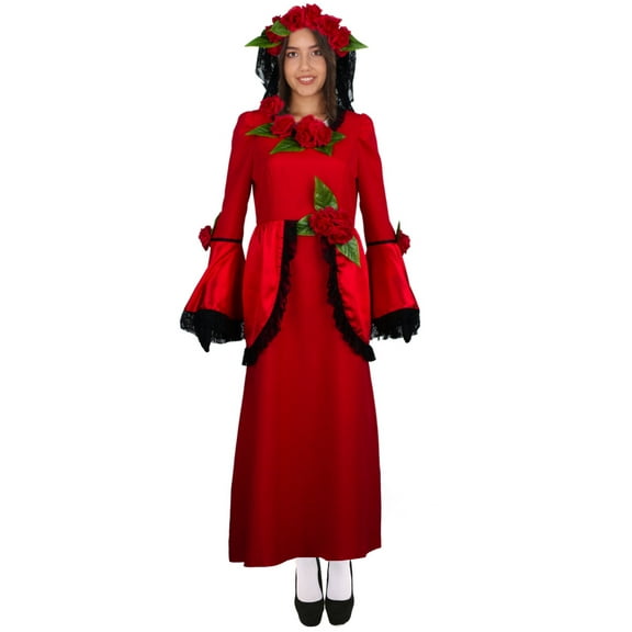 Adult Women's Day of The Dead Bride 3Pc Costume | Red Cosplay Costume