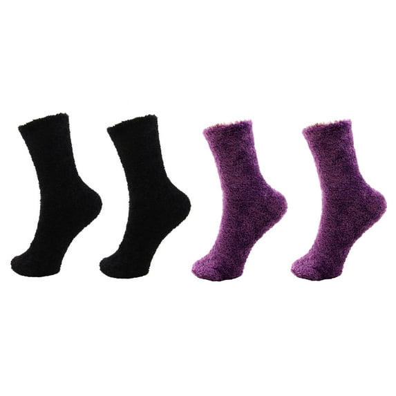Adult Women's Feather Light Fuzzy Socks - Assortment B - Size(4-10) - 4 Pair Value Pack