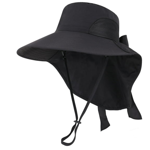Adult Women's Large Foldable/Roll up Canvas Sun Hat W/ UPF 50+ Protection & Bow Black