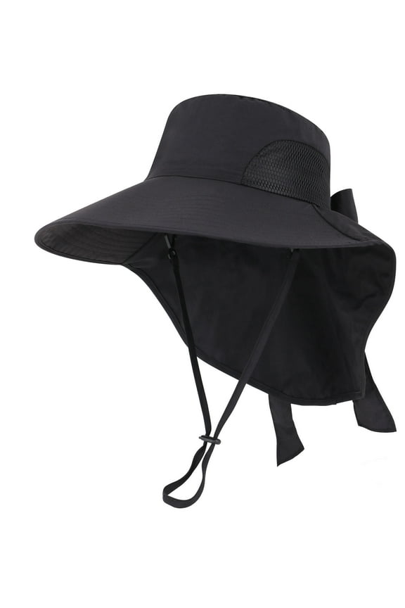 Adult Women's Large Foldable/Roll up Canvas Sun Hat W/ UPF 50+ Protection & Bow Black