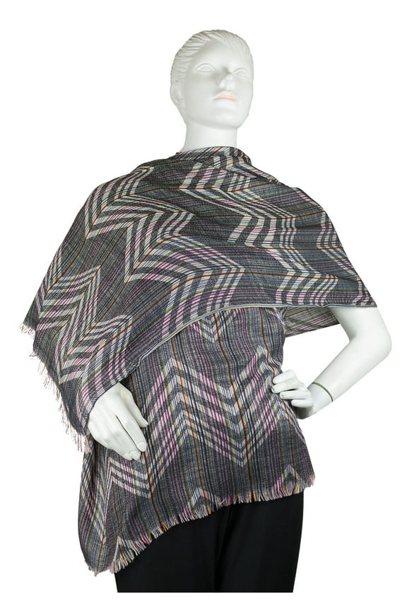 Adult Women's Multicolor Chevron Zig Zag Wrap with Frayed Edges