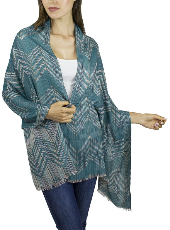 Adult Women's Multicolor Teal Chevron Zig-Zag Shawl