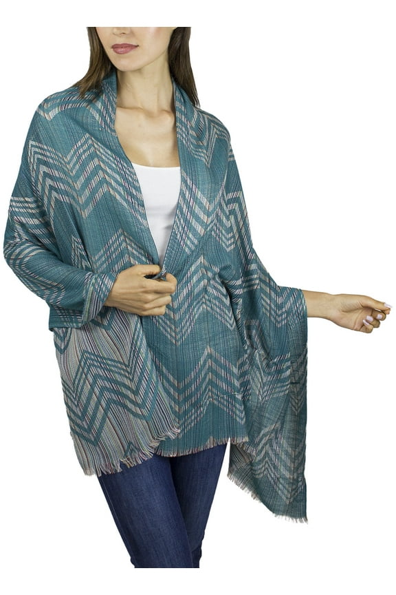 Adult Women's Multicolor Teal Chevron Zig-Zag Shawl