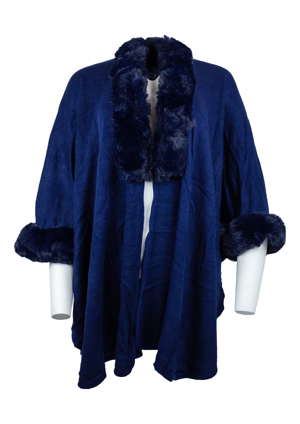 Adult Women's Navy Wrap with Faux Mink Trim and Cuffs
