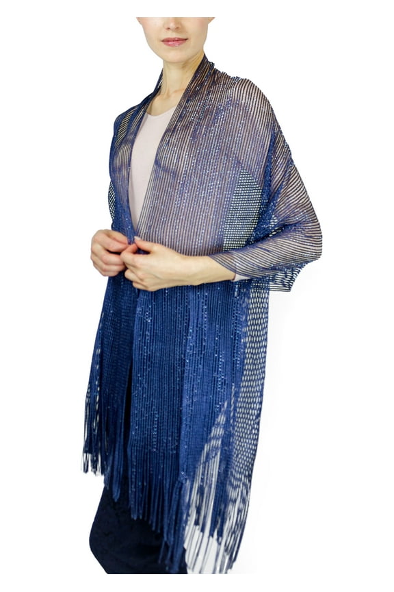 Adult Women's Open Weave Metallic Shawl