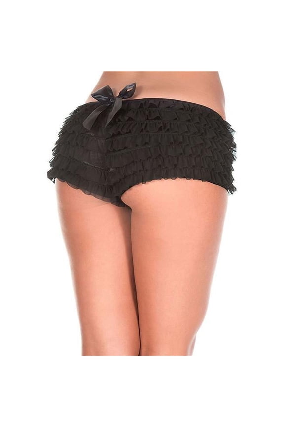 Adult Women's Ruffled Shorts With Back Satin Bow Black