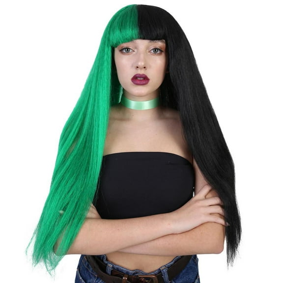 Adult Women's Singer Wig | Long Green Black Celebrity Straight Wig | Premium Breathable Capless Cap