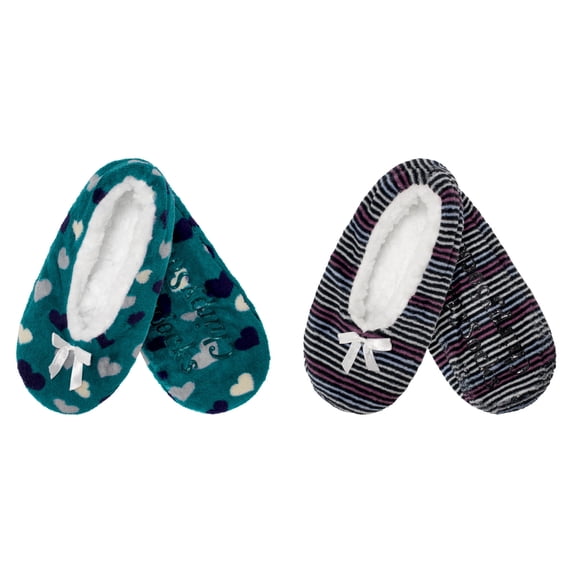 BambooMN Women's Heart Stripes Slippers Non-Slip Grips - Asst O - Medium -2 Pairs