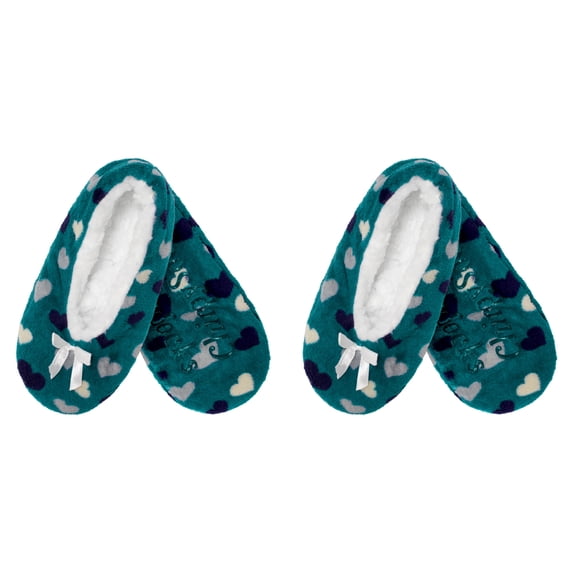 BambooMN Women's Heart Stripes Slippers Non-Slip Grips - Blue Hearts - Small -2 Pairs