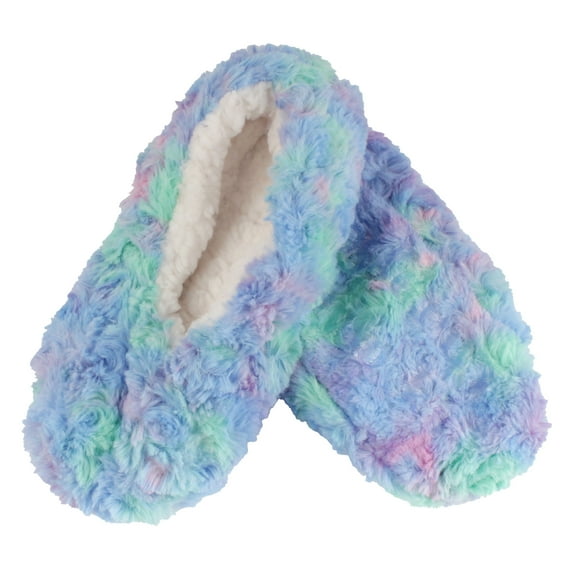 Adult Women's Soft Warm Cozy Fuzzy Multicolor Slippers Non-Slip Socks, Caribbean Waves, Large 1 Pair