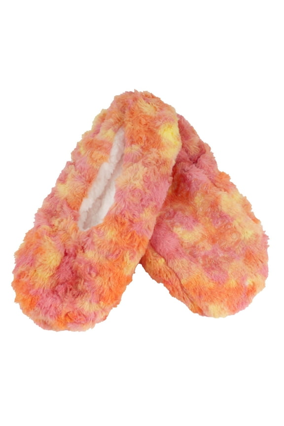 Adult Women's Soft Warm Cozy Fuzzy Multicolor Slippers Non-Slip Socks, Sunset Swirl, Small 1 Pair