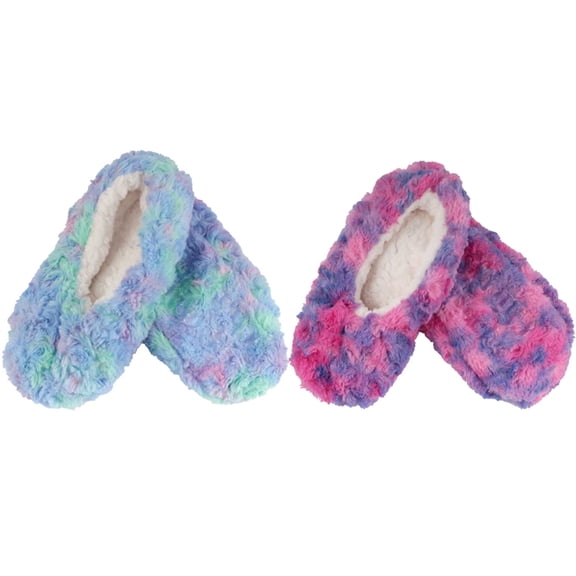 BambooMN Women's Tie Dye Multicolor Fuzzy Slippers - Assortment F - Extra Large - 2 Pairs