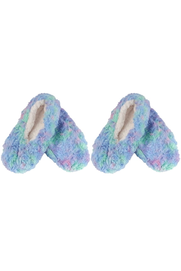 Women's Tie Dye Multicolor Fuzzy Slippers - Caribbean Waves - Extra Large - 2 Pairs