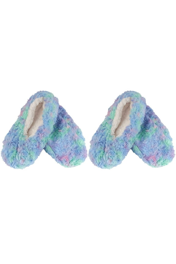 Adult Women's Soft Warm Cozy Fuzzy Tie Dye Multicolor Slippers Non-Slip Socks, Caribbean Waves, Medium 2 Pairs