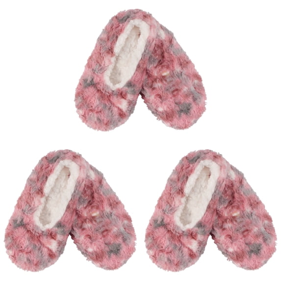 BambooMN Women's Tie Dye Fuzzy Non-Slip Slippers - Cherry Mix - Extra Large - 3 Pairs