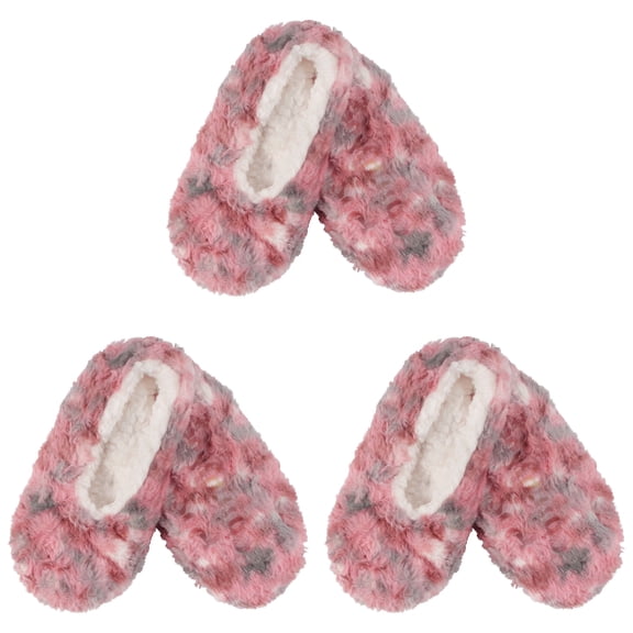 BambooMN Women's Super Fuzzy Soft Touch Slippers Non-Slip Lined Socks - Cherry Mix - Large - 3 Pairs